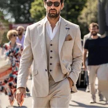 מזדמן חאקי מתאים עבור Mens עסקית רשמית בלייזר החתונה החתן טוקסידו 2 חתיכה להגדיר את הז ' קט מכנסיים תחפושת Homme