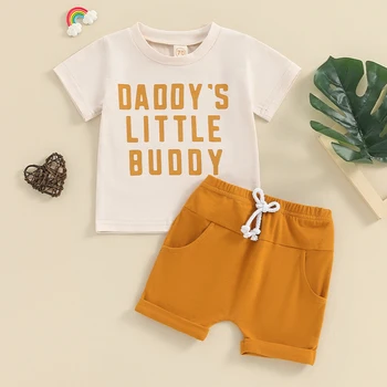 ילד פעוט, בגדי קיץ להגדיר אימא אבא חבר קטן הדפס שרוול קצר חולצה מכנסיים קצרים תלבושות התינוק בגדים.