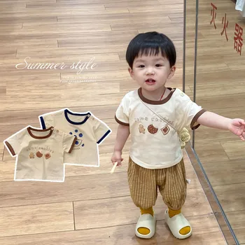 קוריאה 2023 קיץ בגדי תינוקות להגדיר דק יומיומי שרוול קצר הבנים למעלה חולצה