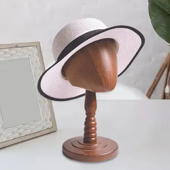 עץ בובת הראש מודל הכובע שחובשים פיאות דוכן תצוגת עץ חומר רב-תכליתי גובה 36cm עבור המשקפיים, אוזניות מעשי