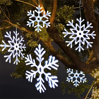 Thrisdar חג המולד פתיתי שלג פיות אור חיצוני עץ פתיתי שלג גרלנד תלוי אור DIY חג המולד עץ תלוי פתית שלג עיצוב
