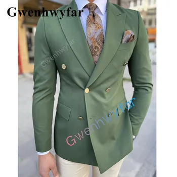 Gwenhwyfar 2023 חדשות הוט קוטור סגנון מותאם אישית גברים נאים החתן החתונה ז ' קט ירוק טוקסידו מסיבת 2 חתיכת סט תחפושת