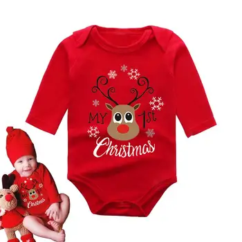 חג המולד הראשון תלבושת התינוק בחורף תלבושות בגדי ילדה ילד לתלבושת חג המולד שרוול ארוך רומפר עבור פעוטות בנות