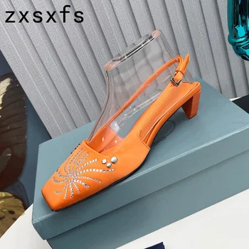 מעצב קריסטל העקב גבוה משאבות קיץ בוהן מרובע גלדיאטור נעלי חתונה עבור נשים מותג Slingback Sandalias Mujer
