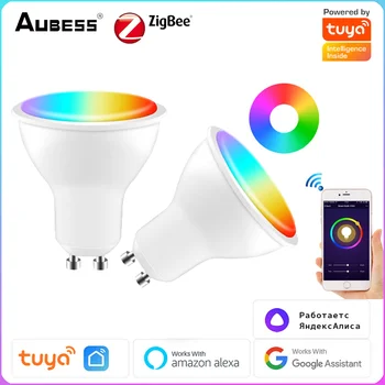 TUYA Zigbee חכם GU10 נורת אור הזרקורים RGB+CCT ניתן לעמעום אור LED הנורה שליטה קולית בית חכם עובדת עם אלקסה הבית של Google
