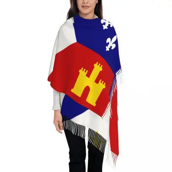 Acadiana דגל צעיפים עוטפת נשים חורף חם ארוך צעיף רך פלר דה ליס פרח שושן Pashminas ציצית צעיפים