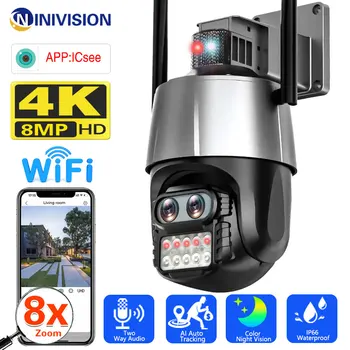 8MP 4K מצלמת IP WiFi אבטחה CCTV מצלמה כפולה-עדשה צבע ראיית לילה 4MP 2K 8X זום דיגיטלי חיצוני IP66 מצלמת מעקב
