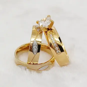 גבירותיי cz יהלום מבטיח חתונה, טבעת האירוסין מגדיר עבור זוגות המאהב של 18k זהב מצופה נירוסטה טבעות תכשיטי נשים