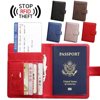 RFID עור דרכון שקית רב-תכליתית מסמך חבילה נייד נסיעות דק במיוחד בעל הדרכון