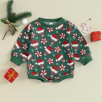 המערבי התינוק החולצה רומפר ילד ילדה חג המולד בגדים פרה ראש הדפסה שרוול ארוך לתינוק סרבל