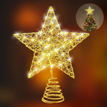 ברזל אבקת נצנצים עץ חג המולד טופר כוכב עם LED חוטי נחושת אורות חג המולד שמח עץ בעיצוב הבית Navidad קישוטים