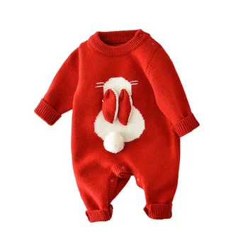 סתיו אדום לסרוג סרבל לילדים החורף בייבי Romper ארנבון חמוד חג המולד בגדים היילוד חלק אחד אוברול פעוטות בנות תלבושת