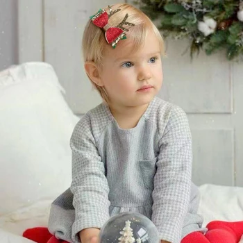 חדש סנטה קלאוס מבריק קשתות בנות תינוק שיער קליפים צבי קרן סיכות ילדים ילדים חמוד חג המולד להתלבש אביזרים מתנות