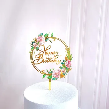 תוספות חדשים עליונית עוגת אקריליק פרחים צבעוניים מסיבת חתונה עוגת דגלים toppers עוגה בעיצוב יום הולדת שמח אפייה אספקה
