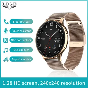 LIGE NFC החדש, שעון חכם גברים המוזיקה המקומית חיוג לקרוא שעון דיגיטלי קולי עוזר IP68, עמיד למים Smartwatch גברים עבור אנדרואיד IOS