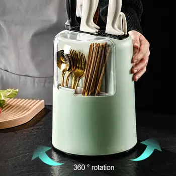 כלי מטבח בעל תכליתי 360° Rotatable קאטר מחזיק עם Dustproof לכסות לארגן חנות כלי מטבח קל