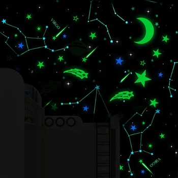 Pvc זוהר כוכבים מדבקות זוהרות בחושך בלילה פלורסנט קיר אמנות 3D הביתה מדבקות לילדים בתקרת חדר מתג קישוט