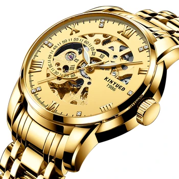 Kinyued 2023 Mens יוקרה שעון זהב Chronogragh השעון לוח פלדה אל חלד עמיד למים שעון שעון יד Relogio Masculino