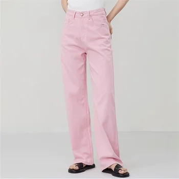 נשים מכנסיים 2023 קיץ חדש קוריאני אופנה רגל ישרה עלייה נמוכה מכנסי מזדמן תכליתי כותנה טהורה רחב הרגל המכנסיים מכנסיים