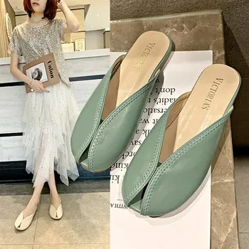 נעלי נשים נעלי קיץ לכסות את בוהן Pantofle יוקרה שקופיות 2023 מעצב שטוח רך ציוץ PU בד בסיסי גומי אופנה רומא