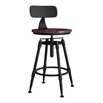 רטרו אמריקאי בסגנון כפרי סיבוב כיסא בר שרפרף ברזל אמנות עץ/רך כרית המושב גבוה הדום Rotatable Liftable בר הכיסא