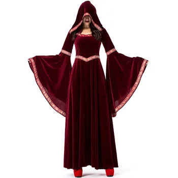 נשים בוגרות רטרו של ימי הביניים דרמה שלב הזיקוק שרוולים ערפד, מכשפה להתלבש שמלת ליל כל הקדושים Cosplay תלבושות לשחק תפקיד תלבושת
