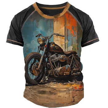 גברים חולצה אופנוע בציר שרוול קצר חולצת טי 3d ציור שמן אופנוע הקיץ להדפיס לכל היותר גדול ברחוב חולצות לגברים