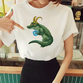 לוקי תנין תנין Tshirts נשים אופנה קיץ חולצות חולצת טי היפ הופ ילדה חולצה מודפסת אופנת רחוב Harajuku מצחיק Tees