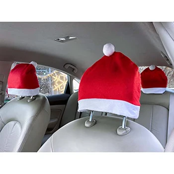 4Piece סנטה-קלאוס כובע המושב משענת ראש כיסוי מכונית חמודה עיצוב מתאים לרוב האוטו משענות הראש