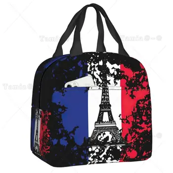 מגדל אייפל בצרפת דגל מבודד צהריים תיקים לנשים צרפתית גאווה Resuable תרמי קריר אוכל קופסת האוכל של בתי הספר לעבודה נסיעות
