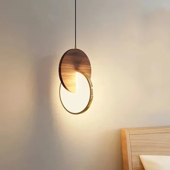 Nodic LED אור תליון פשוטה בצבע אגוז עגול בחדר השינה ליד המיטה מנורות עיצוב הבית המודרני המסעדה האוכל הכספת תאורה