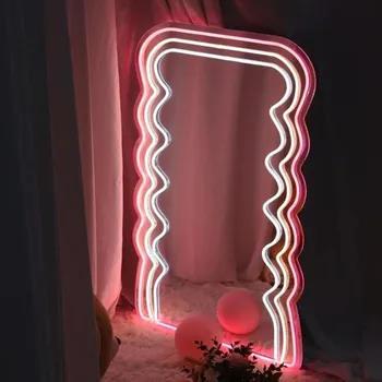 אישית אותיות ראי מכתב חדר השינה פריסת אור מראה עיצוב חדר קישוט LED יהירות מנורת ניאון מותאם אישית שילוט