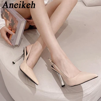 Aneikeh 2024 אופנה אלגנטי פו עקבים גבוהים של נשים הצביע Slingbacks אבזם רצועה דק עקב אחת נעלי שמלת החתונה פאטוס