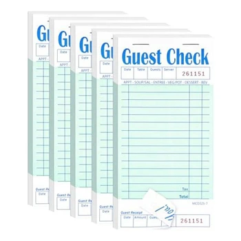 5 Pack אורח לבדוק את הספרים ירוק מלצר פנקס הצ ' קים מסעדה סדר משטח 50 דפים/חבילה