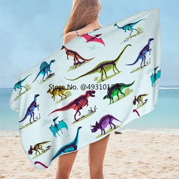 2023 מגבת אמבטיה היורה קריקטורה דינוזאור נסיעות מגבת חוף לילדים בנים קריקטורה מיקרופייבר, שמיכה 75x150cm