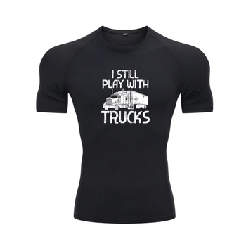 Mens עדיין משחקים עם משאיות מצחיק הובלות חצי משאית גברים חולצה הדפסת חולצות & טיז כותנה לגברים חולצה מותאמת אישית הרווחת