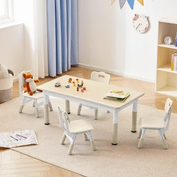 ילדים שולחן ו-4 כסאות להגדיר, ילדים שולחן העבודה, שולחן אוכל,גובה מתכוונן פלסטיק שולחן הציור שולחן העבודה הפעוט רהיטים