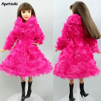 ורוד שרוול ארוך חורף חם קרדיגן Midi המעיל בובה ברבי חליפות בגדים עבור ברבי המעיל של ילדים, צעצוע, צעצועים אביזרים