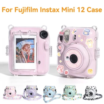 על Fujifilm Instax Mini 12 שקוף המצלמה מקרה מגן לשאת את התיק לכסות עם רצועת כתף שקית אחסון קריסטל פגז