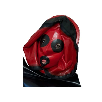 לטקס Maske 100% גומי נשים מגניב אדום ושחור כפול המסכה עם רוכסן גודל XXS-XXL