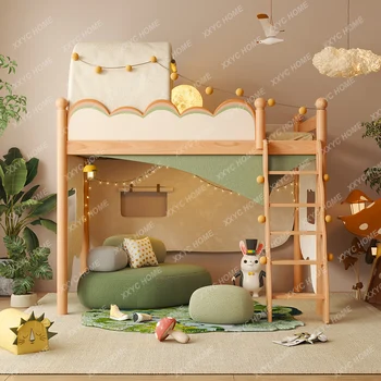 העליון והתחתון המיטה שקופית גובה-מיטה מתכווננת בית העץ בסיס סודי שכבה כפולה מעץ מלא לילדים למיטה עבור בנים ובנות