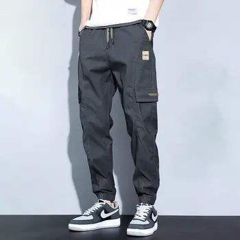 אופנה חופשי כיסים משולבים התחבושת קוריאנית מכנסיים של גברים 2023 סתיו חורף גדול כל-התאמה מוצק צבע מזדמנים מכנסיים