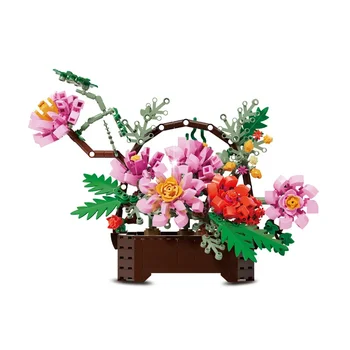 יצירתי בונסאי סדרת הסימולציה פרחים, סלסלת פרחים מיובשים שולחן העבודה עיטור אבני בניין לבנים צעצועים מתנות