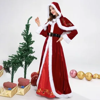 מ-6XL חג המולד תפקידים תחפושת סנטה קלאוס נקבה בוגרת שמלה אדומה cosplay תלבושות במה