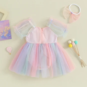 תינוק שרק נולד בנות רומפר שמלת רשת בועות שרוול סרבל קיץ שמלת קיץ הנסיכה תלבושות