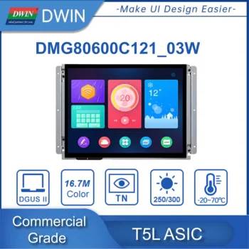 DWIN 12.1 אינץ ' 800*600 רזולוציה TTL/RS232 UART סדרתי מסחרי ותעשייתי כיתה TN TFT LCD מסך מגע HMI-ESP/STM