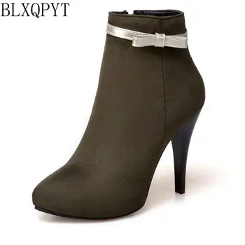 BLXQPYT גדול גודל 33-50 נשים עקבים גבוהים קרסול מגפיים קצרים סתיו חורף נעלי מחודד בוהן פלטפורמת אביר מגפיים חדשים 2-5