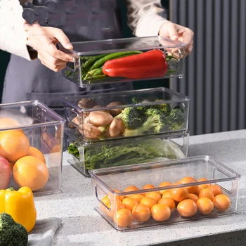 במטבח מקרר תיבת אחסון מזון קפוא נקי ארגונית בן Stackable סל אחסון ירקות פירות מיון ארגונית