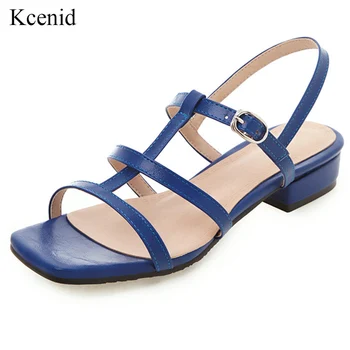 Kcenid חם מכירה PU סנדלי נשים קיץ בכיכר העקב סנדלי גלדיאטור אבזם רצועה תמציתי נעליים כחולות סנדלים לנשים גודל גדול