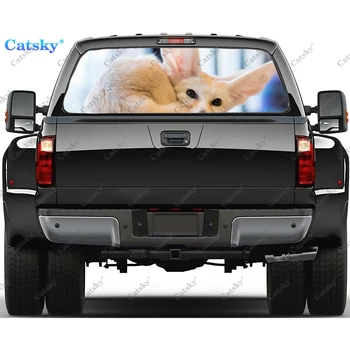חיה - Fennec פוקס אחורי חלון מדבקות עבור משאיות,טנדר מדבקה חלון,חלון אחורי גוון גרפי מחורר ויניל מדבקות משאית